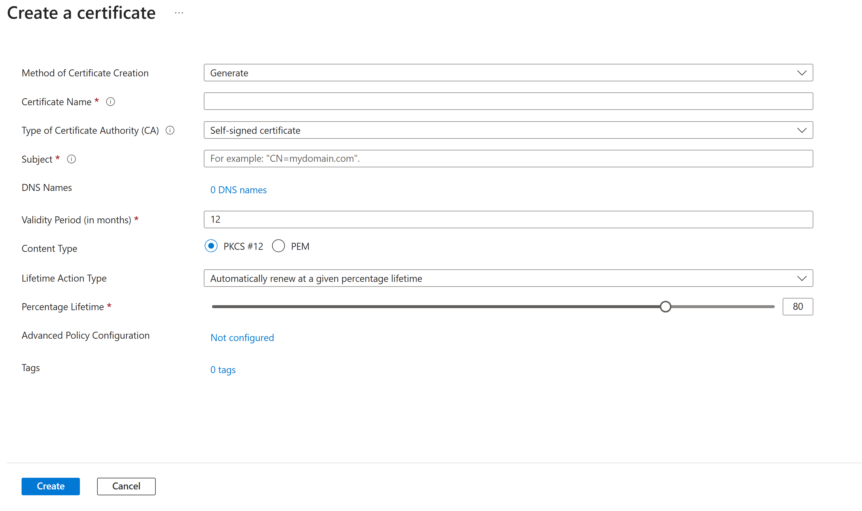 Create certificate options (Microsoft Learn)
